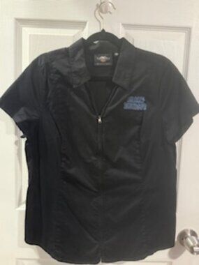 Womens Harley Davidson Zip Up Embellished Wing Shirt, Black, L